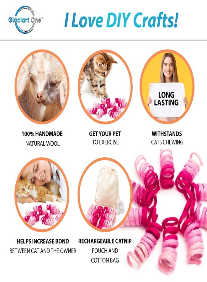 Glaciart One Felt Mini Spring Cat Toy – 10 Pcs Soft Fuzzy Enrichment 100% Natural Wool - Interactive Stretchable Play Cat Toy Set - Safe for Pets, Non-AZO Colored Dyes - 11” Long - Image 2